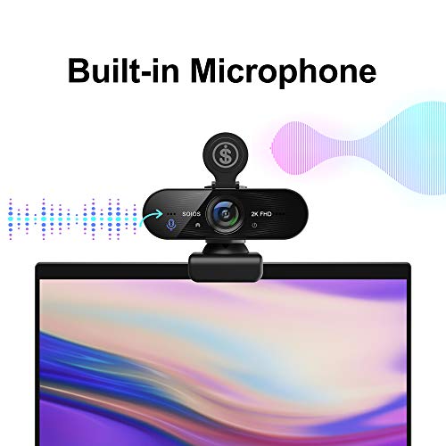 HD Webcam with Microphone Resolution is Higher Than 1080P. 2K Webcam Full HD Autofocus Computer Camera with Privacy Shield