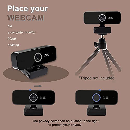 Autofocus Webcam with Privacy Shutter, Double Microphone,  Plug and Play USB Computer Camera for Teaching, Skype, Zoom, Video Conferencing and Streaming, PC/MAC/Laptop