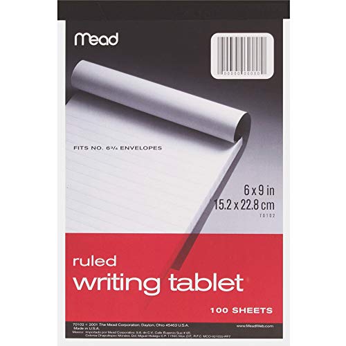 6 x 9 Inch White Ruled Writing Notepad, 100 Sheets