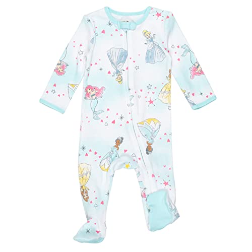 Princess Belle Cinderella Ariel Infant Baby Girls 2 Pack Zip Up Snap Sleep N' Play Coveralls Blue/White 18 Months