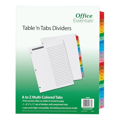 Table and Tab Dividers, 26-Tab, Letter
