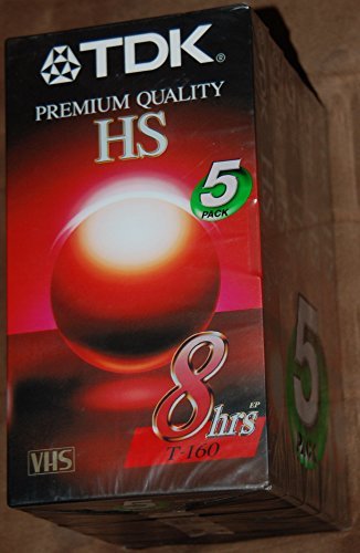 TDK T-160 5-pack VHS tapes, 8 hours, premium quality