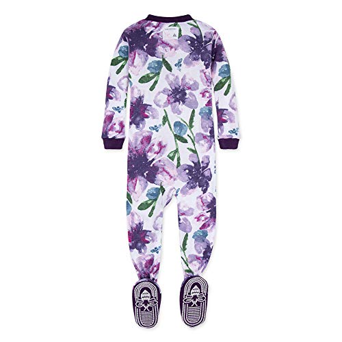 girls Pajamas, Zip Front Non-slip Footed Pjs, 100%  Cotton and Toddler Sleepers, Purple Watercolor Daylily, 12 Months US