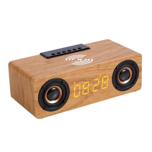 Sound Bars Wooden Digital Alarm Clock Speakers 10W Fast Wireless Charger Station for Bedroom Sleep Timer Wooden Speakers (Color : Beige)