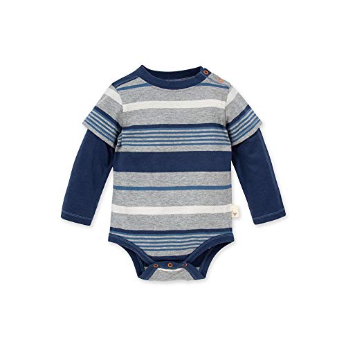 Burt s    Boys, Short Long Sleeve One-Piece Bodysuits, 100   Cotton, Navy Stripes, 0-3 Months