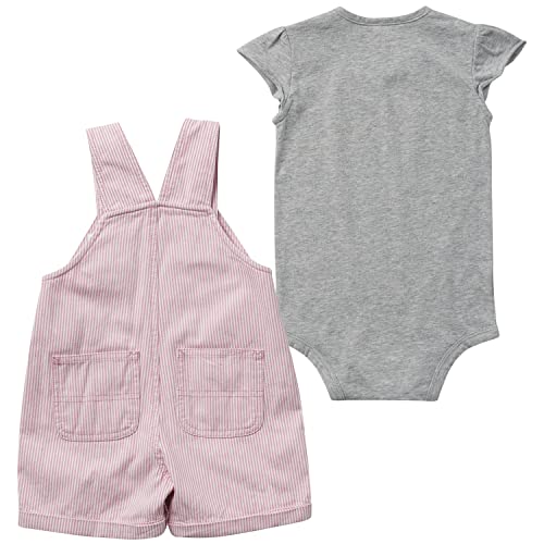 Baby Girls Short-Sleeve Horse Bodysuit & Stripe Shortall Set, Rose Bloom, 9 Months