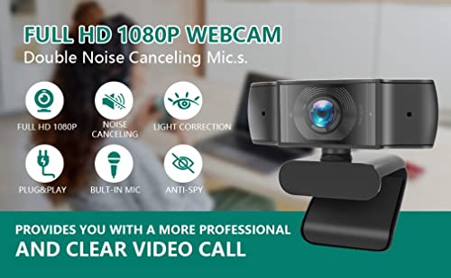 Webcam, HD Webcam 1080P Pro Streaming Web Camera with Microphone, Widescreen USB Computer Camera for PC Mac Laptop Desktop Video Calling Conferencing Recording