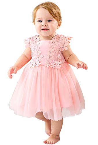Baby Girls Sleeveless Lace Formal Dress for Party Wedding 3-24 Months Pink