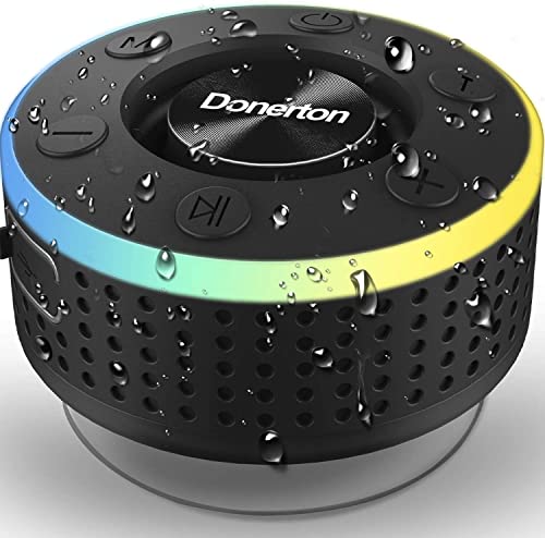 Bluetooth Shower Speaker, IP7 Waterproof Wireless Speaker with Suction Cup, Portable Speaker, 360 HD Surround Sound, LED Light Mini Speakers, Dual Stereo Pairing, Built-in Mic, Radio(Black)