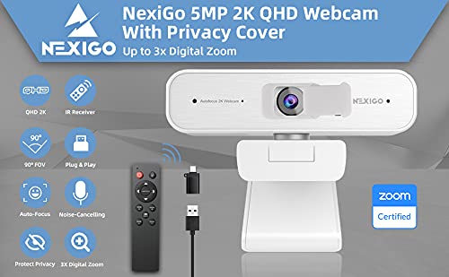 Zoom , N940P 2K Zoomable Webcam with Remote and Software Controls | Sony Starvis Sensor | 1080P@ 60FPS | 3X Zoom in | Dual Stereo Microphone, for Zoom/Skype/Teams/Webex (White)