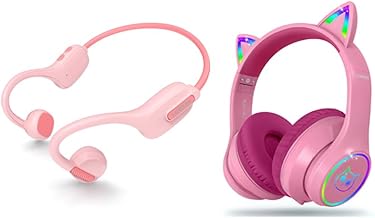 Pink open-ear and over-ear headphones for kids