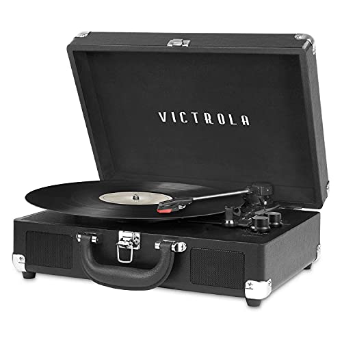 Vintage 3-Speed Bluetooth Suitcase Record Player with Built-in Speakers