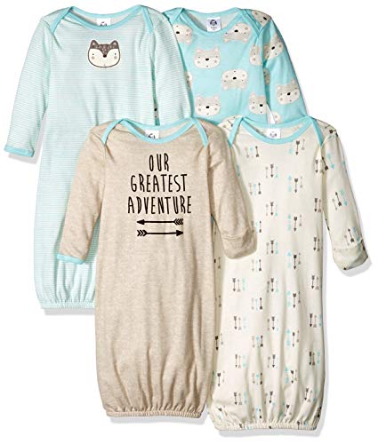 Baby 4-Pack Gown, Aqua Fox, 0-6 Months