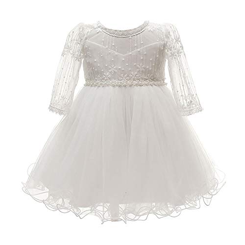 Baby Girls' Floral Lace Dresses Pageant Birthday Dress Size 3M - White