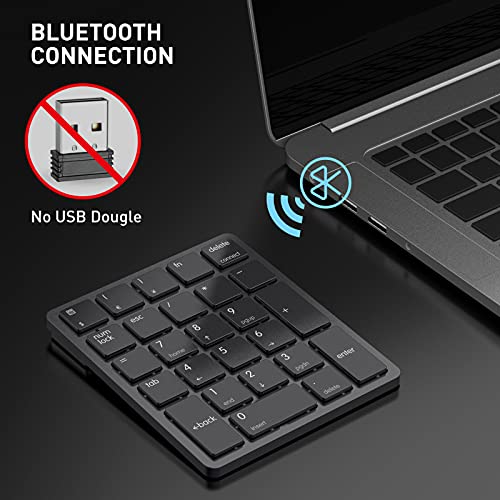 Bluetooth Number Pad, USB Wireless Numeric keypad 26 Keys Portable Mini Financial Accounting Rechargeable Numeric Pad for Laptop Desktop, PC, Surface Pro,Notebook (Black)