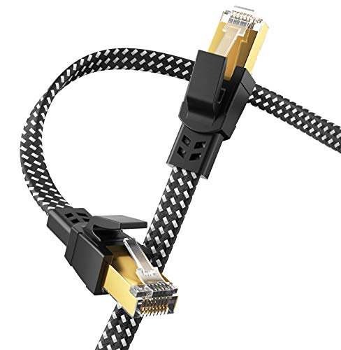 Cat8 Ethernet Cable 6 ft, 26AWG Nylon Braided Outdoor Indoor & in Wall Flat Internet Cable, 40Gbps 2000Mhz Heavy Duty High Speed Network Cat8 Cable for Router/Gaming/Modem/PS4