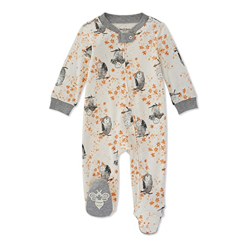 Burt s    Boys  Sleep and Play Pajamas, 100   Cotton One-Piece Romper Jumpsuit Zip Front PJs, Starry Owl, 3 Months