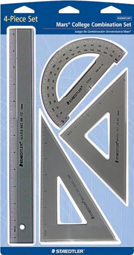 4-Piece Transparent Plastic Triangle, Protractor, and Ruler Set