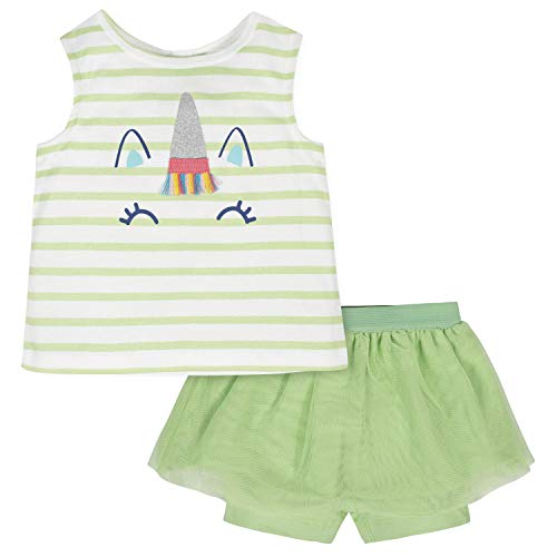 Baby Girls' 2-Piece Tank and Bike Short Set, Green Unicorn, 0-3 Months