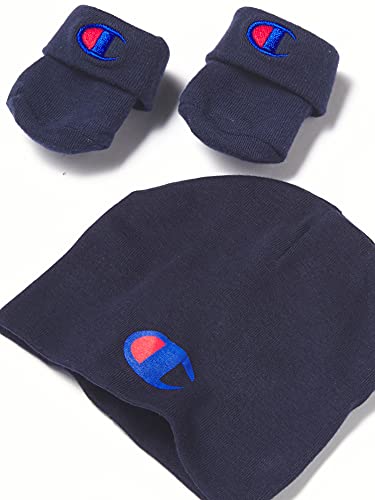 Baby Print Infant 3-pc Box Includes a Body Suit, a Bib OR Hat and Pair of Booties in Multiple Colors, All Over C-Navy 410, 0-6