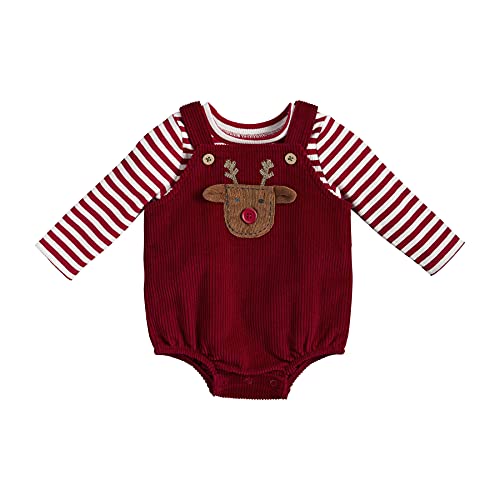 Baby Boys  Reindeer Corduroy Bubble Set, Red, White, 0-3 Months
