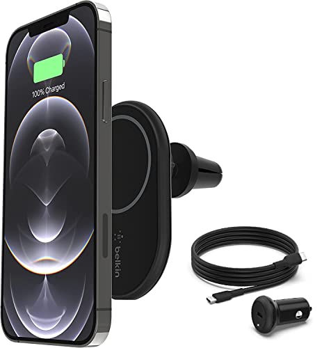 MagSafe Compatible Car Phone Magnetic Charging Mount, Air Vent Phone Holder and Charger for iPhone 13, 12, Pro, Pro Max, Mini (power supply included)