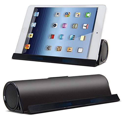 Wireless Bluetooth Speakers, Portable Phone Tablet Stand Holder Speaker, Dual Drivers Bass Stereo Dock Speaker for iPad, Phone, Outdoor, Travel, Home Party (Black)