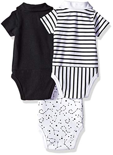 uni  baby Ultimate Flexy 3 Pack Short Sleeve Polo Bodysuits Bodystocking, Grey/Black Stripe, 12-18 Months US