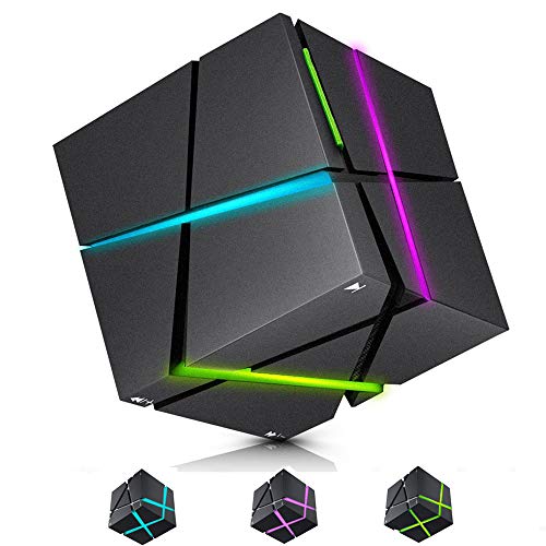 Bluetooth Speakers with Colorful LED Light, Mini Portable Wireless Cube Stereo Speaker Music Player Hand Free Outdoor for iPhone Samsung MP3 MP4 Player Tablet Laptop Computer (Black)