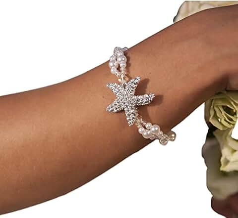 Starfish Rhinestone Beach Wedding Bracelet