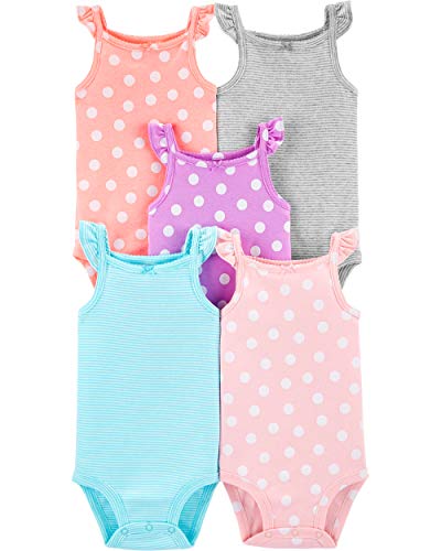 Baby Girls' 5 Pack Flutter Sleeve - Dots and Stripes - 12 Months
