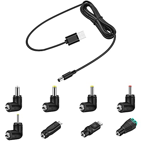5V Universal USB Power Cable, USB to DC Charging Cable with 8 Tips(5.5x2.5, 4.8x1.7, 4.0x1.7, 3.5x1.35, 2.5x0.7, Micro USB, Type-C, Universal Connector)