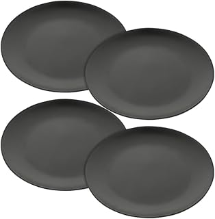 Set of four 8-inch unbreakable black plastic dinner plates