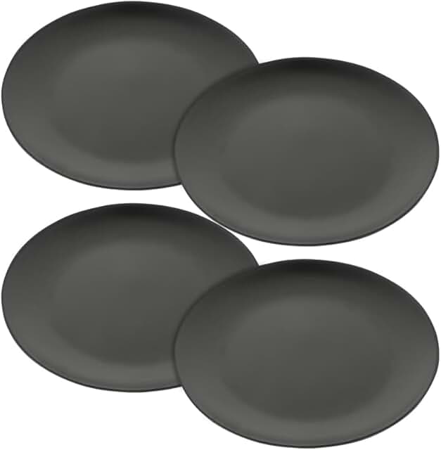 Set of four 8-inch unbreakable black plastic dinner plates