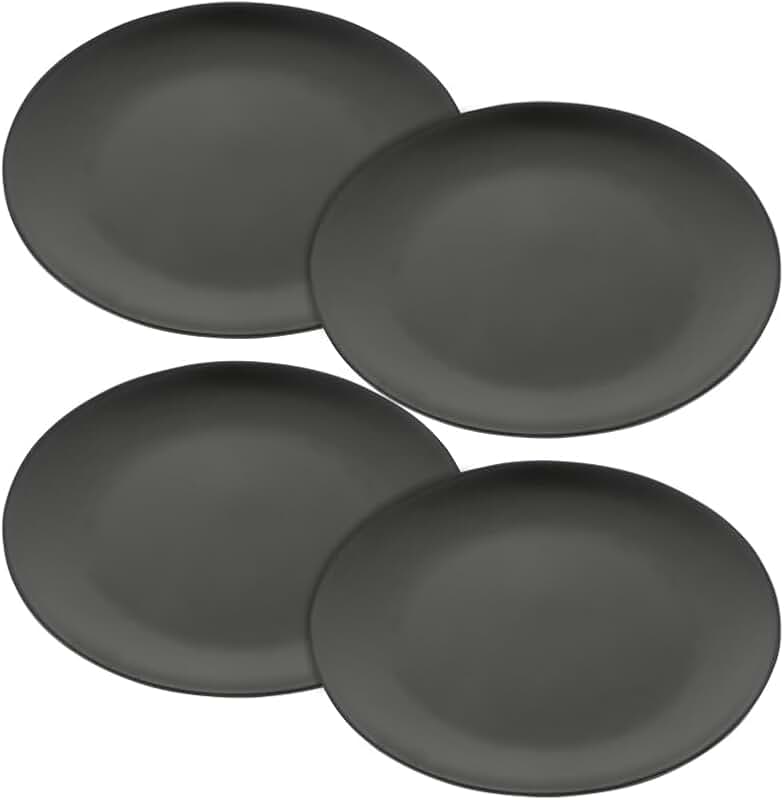 Set of four 8-inch unbreakable black plastic dinner plates