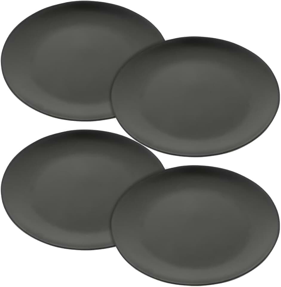 Set of four 8-inch unbreakable black plastic dinner plates