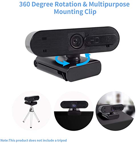 AutoFocus 1080P HD Webcam, Built-in Dual Noise Reduction Microphone, 360 Degree Rotation, Compatible with Multiple Platforms, Multi-Purpose Mounting Clips,Cover Lens Cap