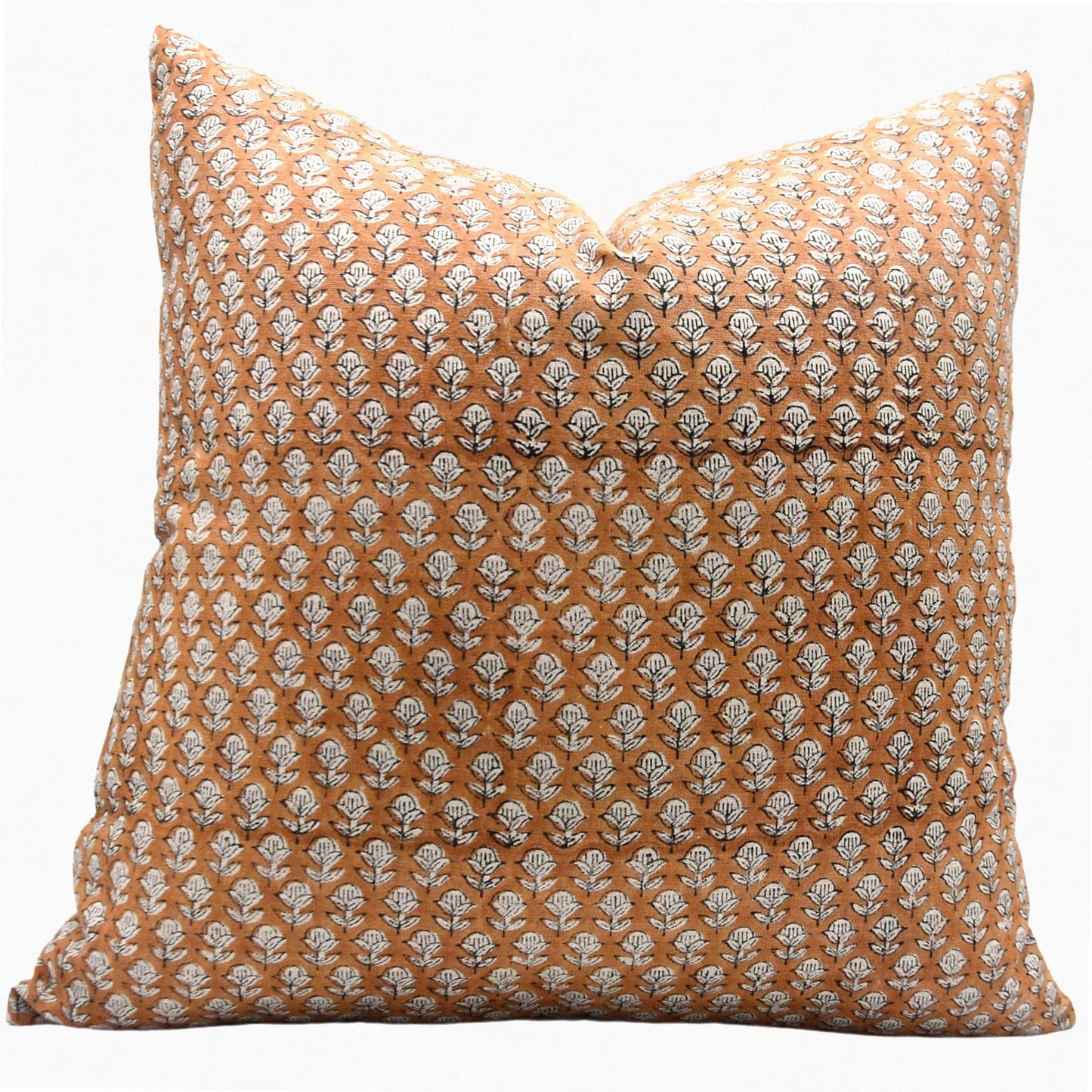 Boho Linen Floral Throw Pillow Covers - Vintage Sofa Cushion Cover - Outdoor Home Decor Tarangini - Brown - Block Print 18x18