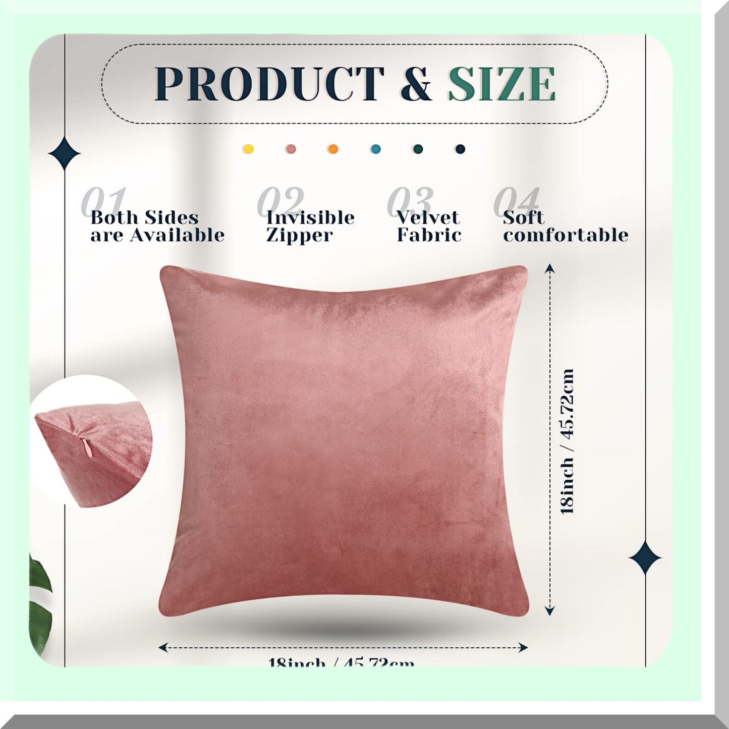 VelvetSoft Square Pillowcase Set - 6 Pack Decorative Throw Pillow Covers for Sofa Couch Bed Car Home Decor - Solid Cushion Cases - 18 x 18 inches