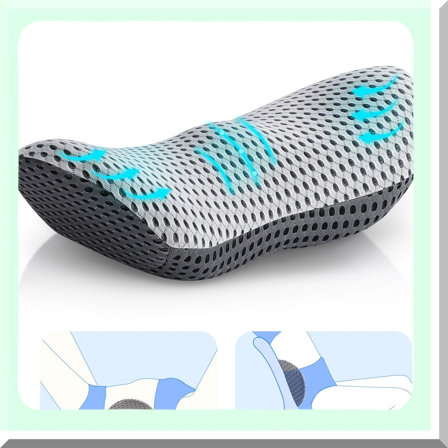 MemoryFoam Lumbar Support Cushion - Back Pain Relief Pillow for Office Chair, Car, Bed - GreyWhite Back Support Pillow - Lower Back Support Cushion