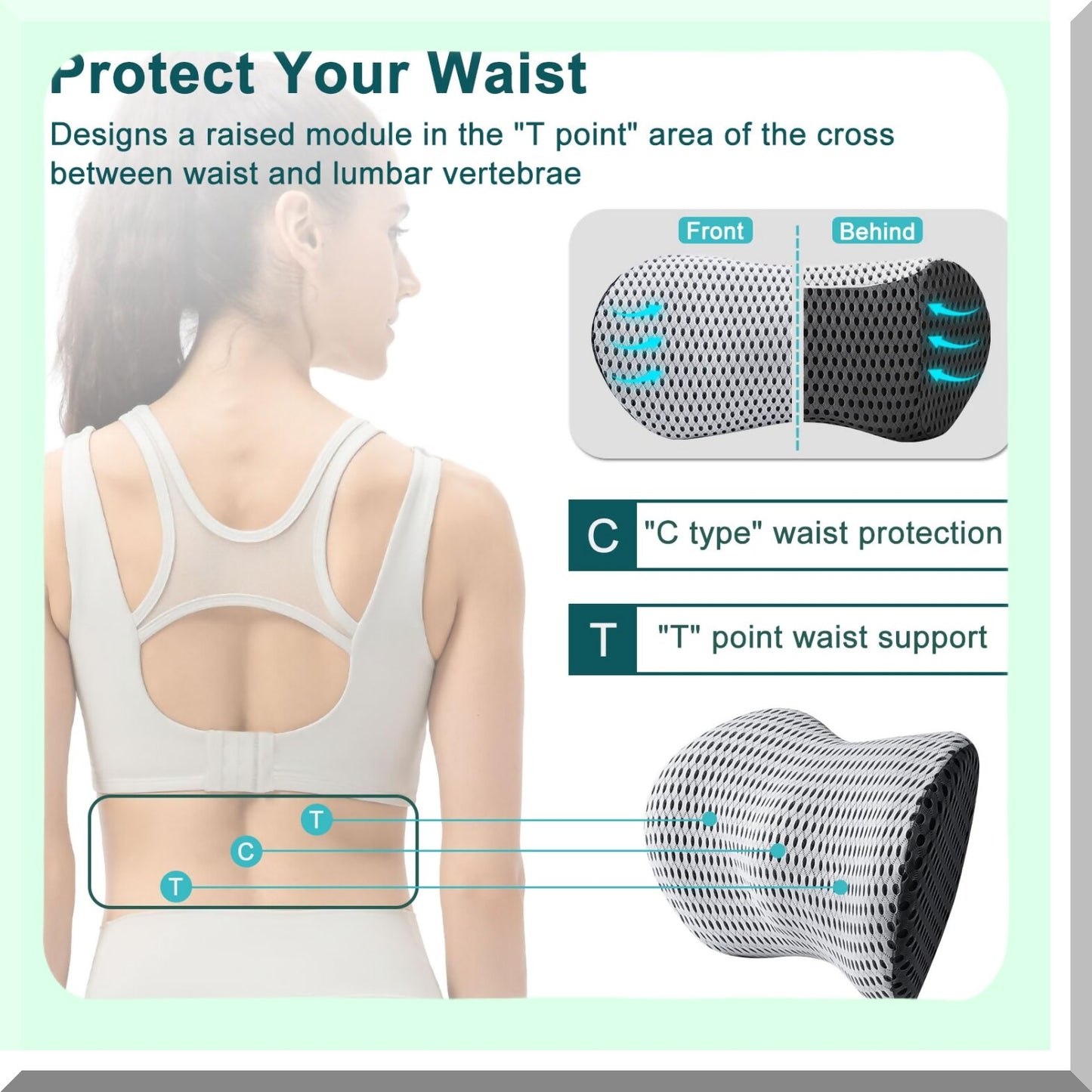 MemoryFoam Lumbar Support Cushion - Back Pain Relief Pillow for Office Chair, Car, Bed - GreyWhite Back Support Pillow - Lower Back Support Cushion