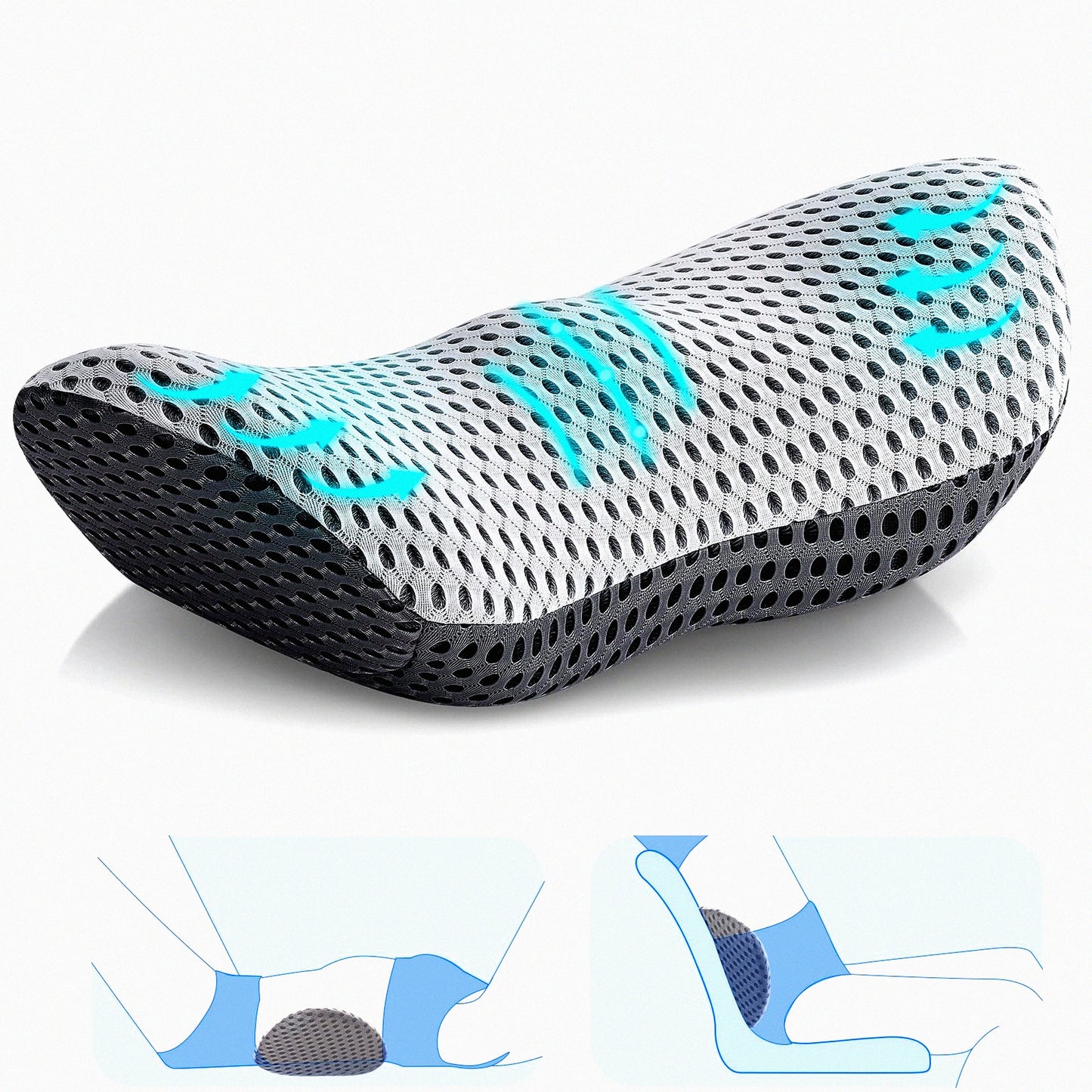 MemoryFoam Lumbar Support Cushion - Back Pain Relief Pillow for Office Chair, Car, Bed - GreyWhite Back Support Pillow - Lower Back Support Cushion