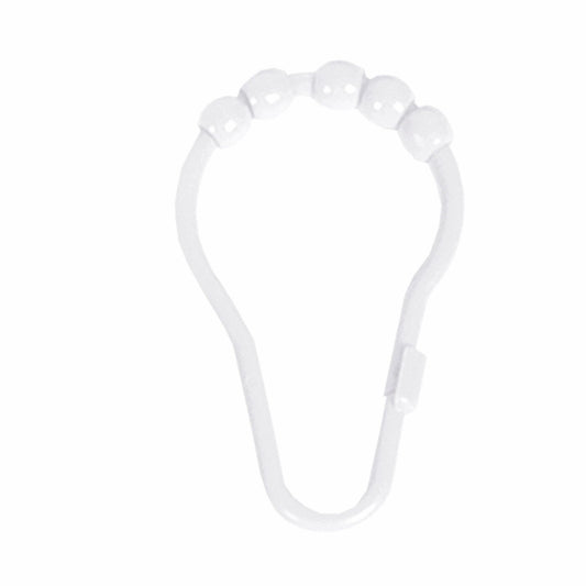 Set of 12 White Plastic Beaded Shower Curtain Rings