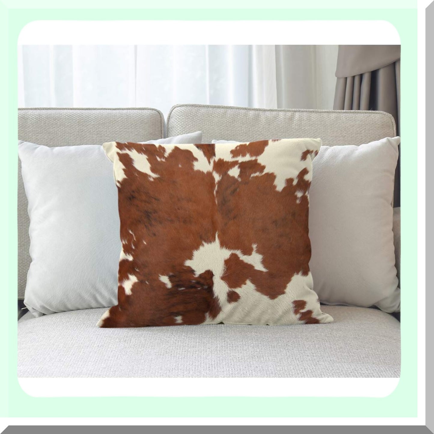 Farmhouse Chic Cowhide Print Decorative Pillow Cover - 18x18 Inch Square Cushion Case for Sofa & Bedroom Decor - Brown Cow Animal Theme Cotton Linen Throw Pillow Case