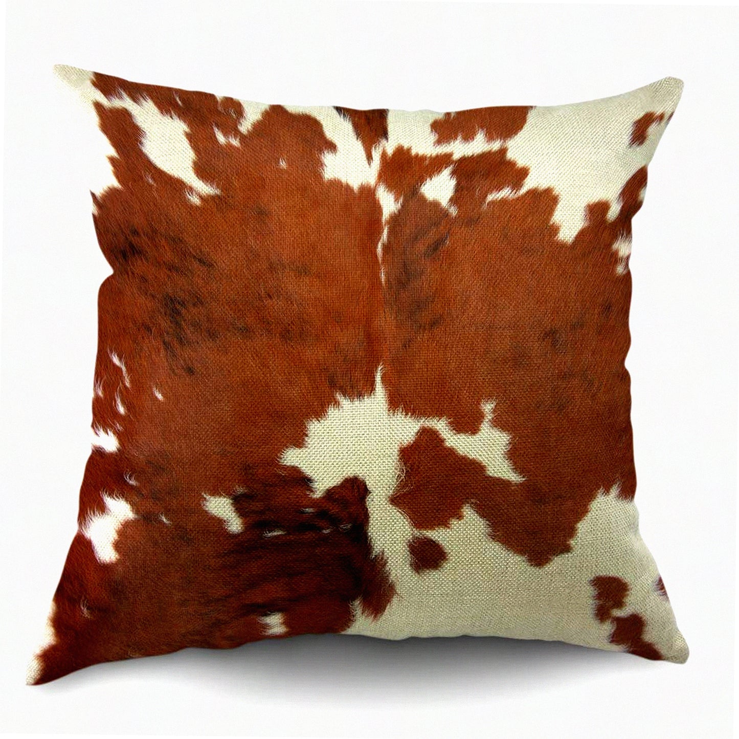 Farmhouse Chic Cowhide Print Decorative Pillow Cover - 18x18 Inch Square Cushion Case for Sofa & Bedroom Decor - Brown Cow Animal Theme Cotton Linen Throw Pillow Case