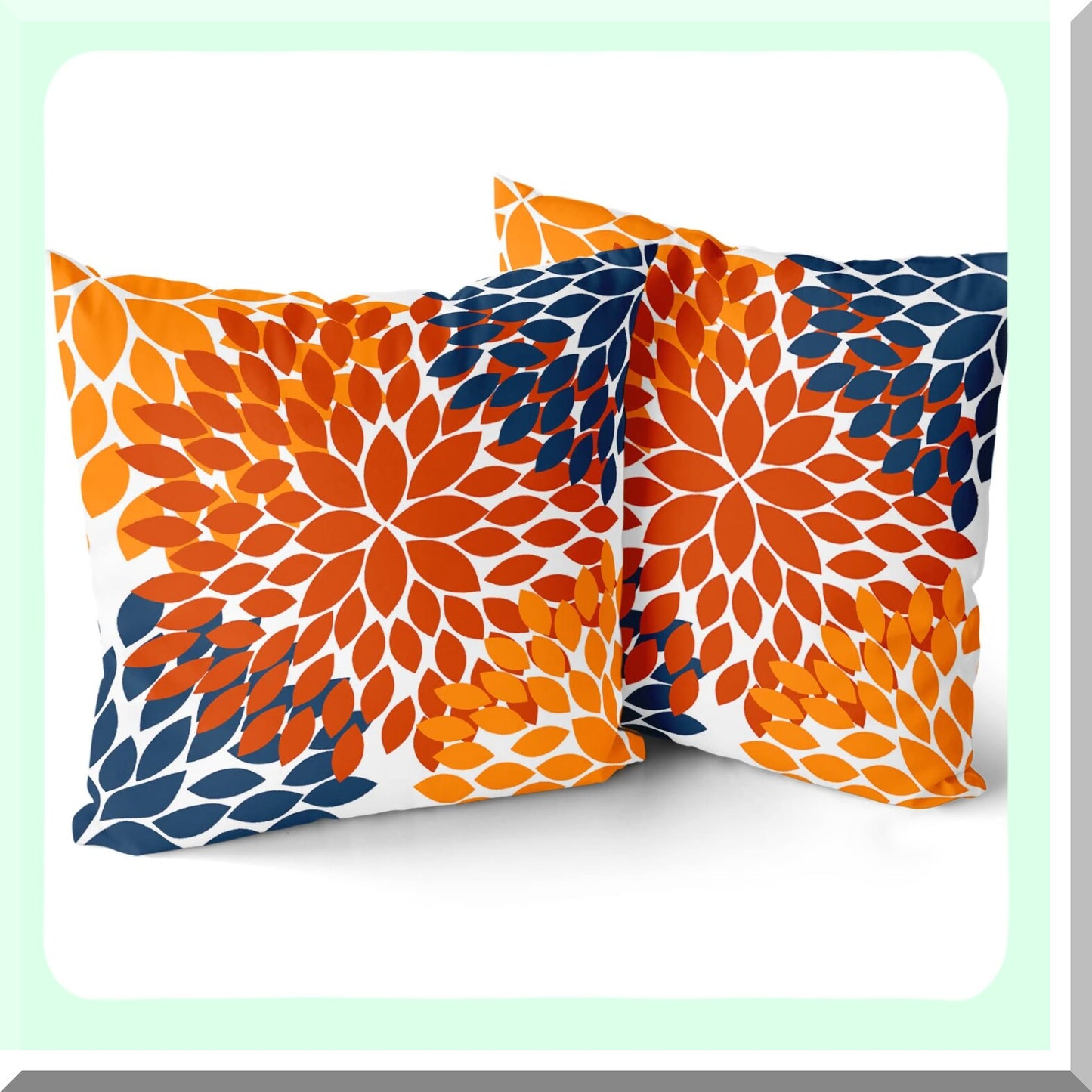 Dahlia Harvest Pillow Covers - Set of 2 Autumn Decorative Cushion Cases in Burnt Orange & Navy Blue 18X18 Inches for Living Room & Bedroom
