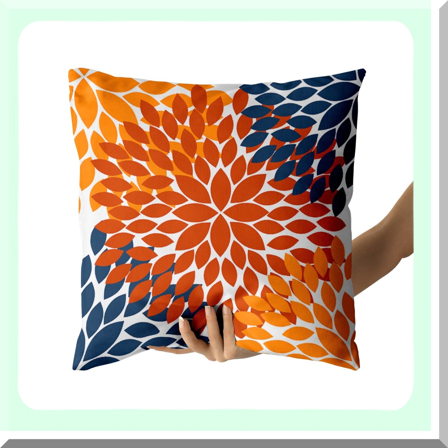 Dahlia Harvest Pillow Covers - Set of 2 Autumn Decorative Cushion Cases in Burnt Orange & Navy Blue 18X18 Inches for Living Room & Bedroom