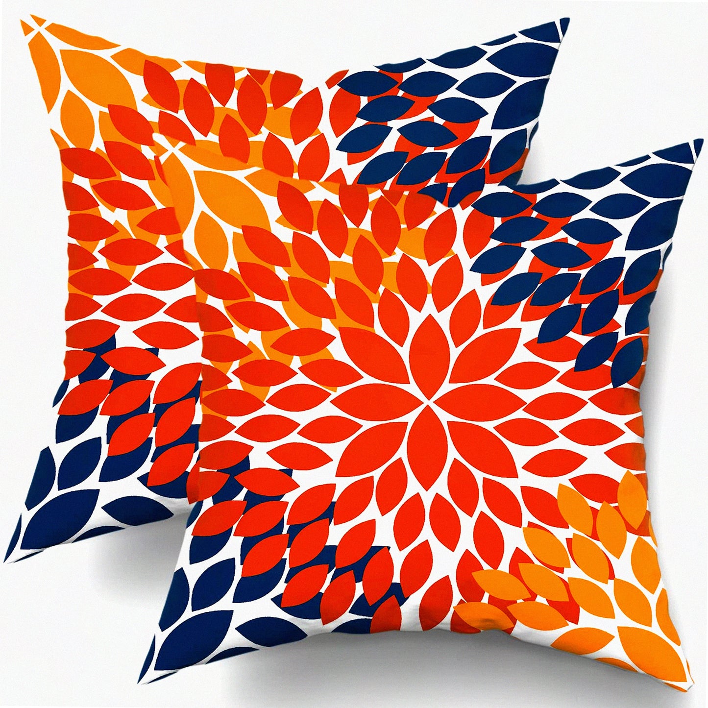 Dahlia Harvest Pillow Covers - Set of 2 Autumn Decorative Cushion Cases in Burnt Orange & Navy Blue 18X18 Inches for Living Room & Bedroom