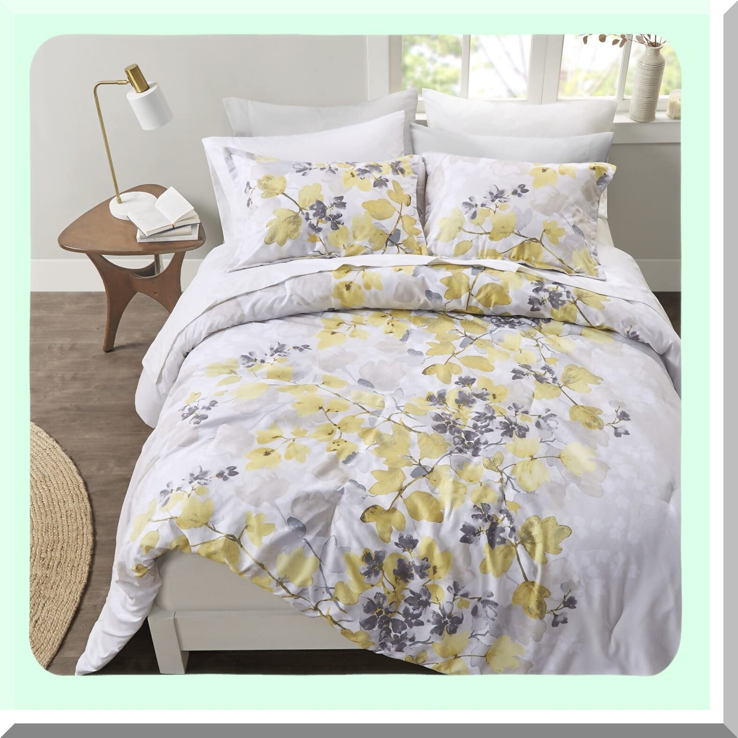 CozyLeaf Bedding Set - Trendy Casual Design Comforter with Complete Sheet Set, Side Pocket & Matching Shams - All Season Cover for Full Size Bed