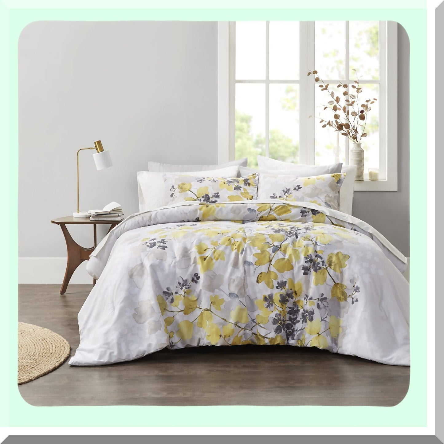 CozyLeaf Bedding Set - Trendy Casual Design Comforter with Complete Sheet Set, Side Pocket & Matching Shams - All Season Cover for Full Size Bed